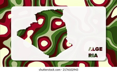 Algeria Map with Paper Cut Waves Background Shape perfect for Greeting Card, Desktop Wallpaper, and Banner