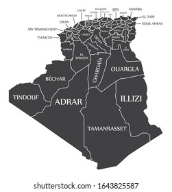 Algeria map with provinces labels black