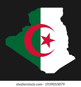 Algeria map silhouette with flag on black background