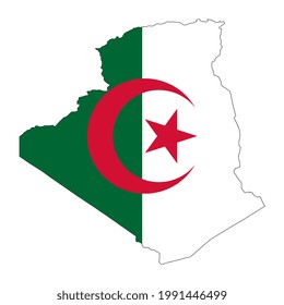 Silueta de mapa de Argelia con bandera sobre fondo blanco