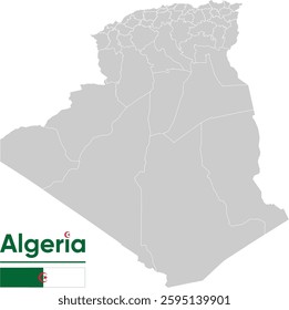 Algeria map silhouette line country Africa map with Algerian map. illustration vector outline African isolated on white background