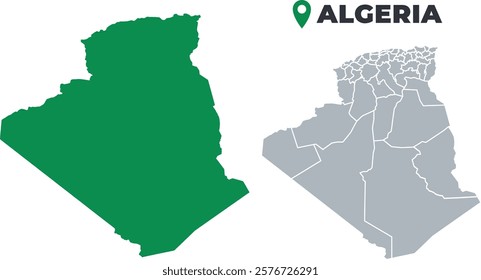 Algeria map simple flat outline vector set