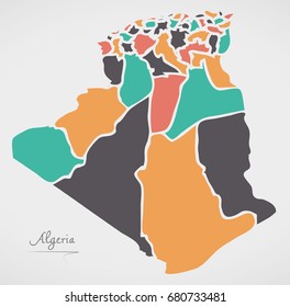 Algeria Map with states and modern round shapes