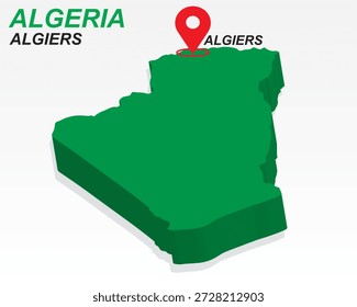 Algerien Karte Vektor, Algier Hauptstadt Marker auf grüne 3D-Landschaft, Algerien Infografik Design, bearbeitbare Zielzeiger Algerien Geografie