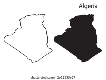 Argelia mapa Ilustración vectorial, Argelia mapa silueta, Argelia país Paisaje, Blanco y negro mapa de Argelia