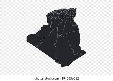 Algeria map vector, isolated gray color on transparent background