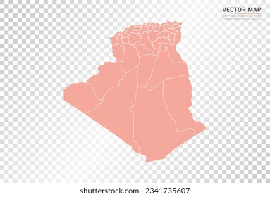 Algeria map vector orange color on transparent background.