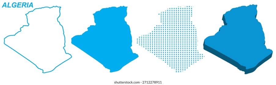 Conjunto de Vectores de mapas de Argelia, Silueta de contorno africano Formas macizas 3D punteadas, Plantilla de infografía Country de Argelia, EPS editable Argelia Geografía