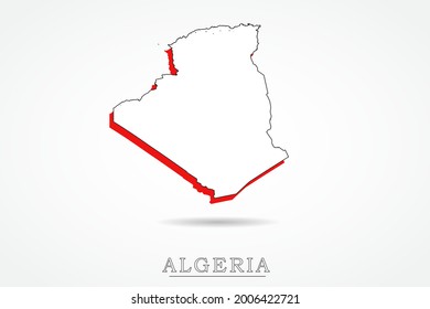 Algeria Map - World Map International vector template with red and outline graphic sketch style isolated on white background - Vector illustration eps 10
