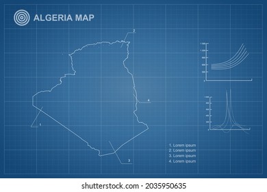 Mapa de Argelia - Mapa mundial Modelo vectorial internacional con estilo de contorno y color blanco aislado en el fondo del plano - Ilustraciones vectoriales 10