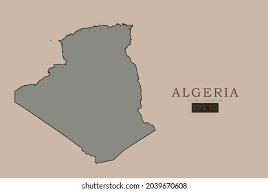 Algeria Map - World Map International vector template with old classic style and gray color on map isolated on brown background - Vector illustration eps 10 