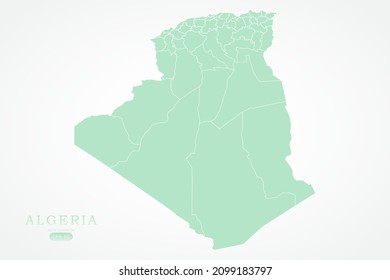 Mapa de Argelia - Mapa mundial Modelo vectorial internacional con Alto detalle incluyendo color de contorno verde y blanco aislado en fondo blanco - Ilustraciones vectoriales 10