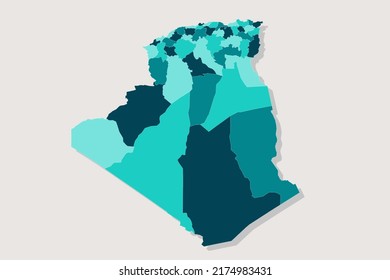 Mapa de Argelia - Mapa mundial Modelo vectorial internacional con Alto detalle que incluye el color del contorno azul y verde aislado en el fondo blanco - Ilustración vectorial eps 10