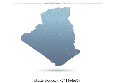 Algeria Map - World Map International vector template with High detailed including grey and blue gradient color and white outline color isolated on white background - Vector illustration eps 10