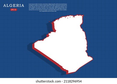 Algeria Map - World map vector template with isometric style with white and red color including shadow on Blue grid background for website, design, infographic - Vector illustration eps 10