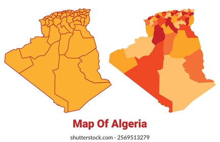 Algeria Map Yellow regions orange political map vector