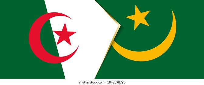 Algerien und Mauretanien sind Flaggen, zwei Vektorfahnen, Symbol für Beziehung oder Konfrontation.