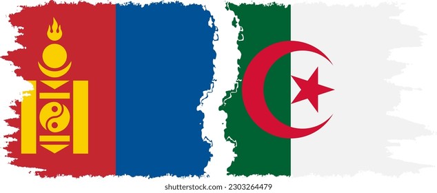 Algeria and Mongolia grunge flags connection, vector