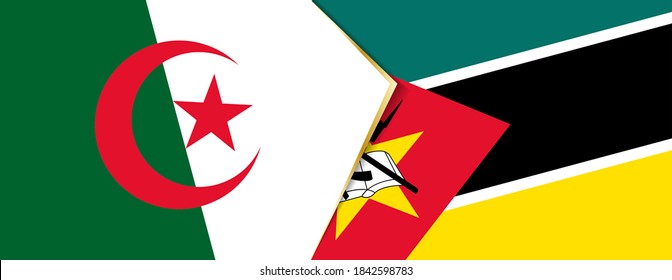 Algeria and Mozambique flags, two vector flags symbol of relationship or confrontation.