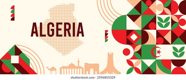 Algeria National day banner design with dotted map