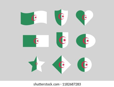 Algeria national flag set country emblem state symbol