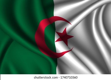 Bandera nacional argelina de seda. Textura de tela vectorial