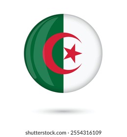 Algeria National official flag button round glossy shiny 3D badge vector illustration isolated on white  background for Independence Day 5 July, flyer poster brochure, social media and online purposes