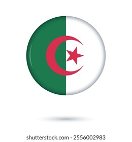 Algeria National official flag round glossy button shiny 3D badge vector illustration isolated on white background for National day of Algeria, Independence Day of Algeria 5 July, banner, flyer eps10