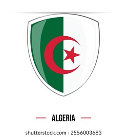 Algeria National official flag shield glossy button shiny 3D badge vector illustration isolated on white background for National day of Algeria, Independence Day of Algeria 5 July, banner, flyer eps10