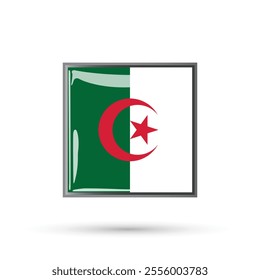 Algeria National official flag square glossy button shiny 3D badge vector illustration isolated on white background for National day of Algeria, Independence Day of Algeria 5 July, banner, flyer eps10