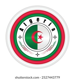 Algeria National Pride Badge Vector Art. Circular Emblem with Algeria Flag Colors Green Red and White. Symbolizing Algerian National Identity. Editable Vector EPS Available
