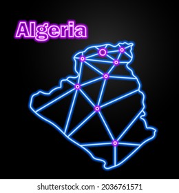 Algeria neon map, isolated vector illustration.