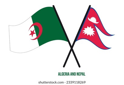 Algeria and Nepal Flags Crossed And Waving Flat Style. Official Proportion. Correct Colors.
