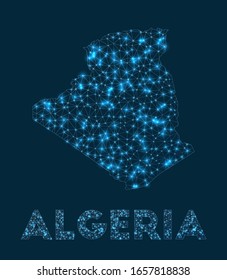 Algeria network map. Abstract geometric map of the country. Internet connections and telecommunication design. Awesome vector illustration.