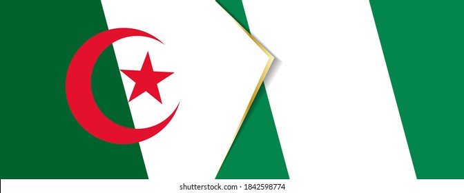 Algerien und Nigeria sind Flaggen, zwei Vektorflaggen Symbol für Beziehung oder Konfrontation.