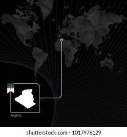 Algeria on black World Map. Map and flag of Algeria.