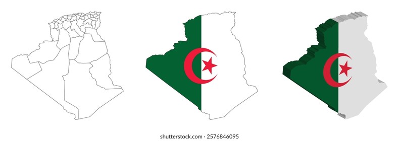 Algeria outline, fill with flag and 3d map