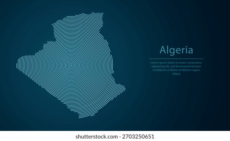 Algeria outline map filled with concentric circles on dark gradient background