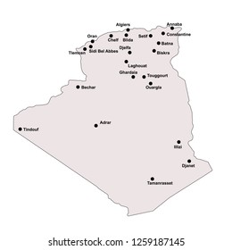Algeria outline map with stroke isolated on white background with major cities urban agglomerations 

