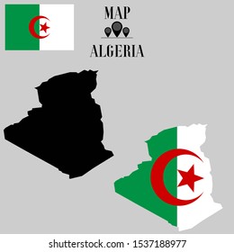 Algeria outline world map silhouette vector illustration, creative design background, national flag of country, from countries of all continents perfect set. 
