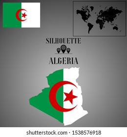 Algeria outline world map silhouette vector illustration, creative design background, national flag of country, from countries of all continents perfect set. 