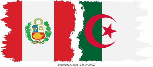 Algeria and Peru grunge flags connection, vector