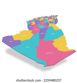 Algeria political map of administrative divisions - provinces. 3D colorful vector map with name labels.