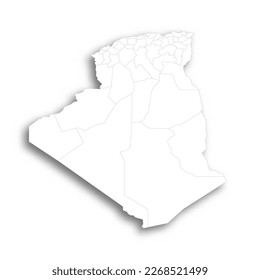 Algeria political map of administrative divisions - provinces. Flat white blank map with thin black outline and dropped shadow.