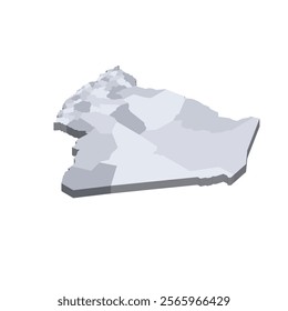 Algeria political map of administrative divisions - provinces. 3D isometric blank vector map in shades of grey.