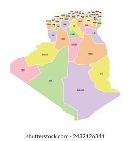 Algeria political map with region names. Solid simple. Pastel colours. Vector editable