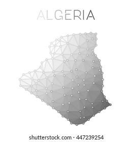 Algeria polygonal vector map. Molecular structure country map design. Network connections polygonal Algeria map in geometric style for your infographics.