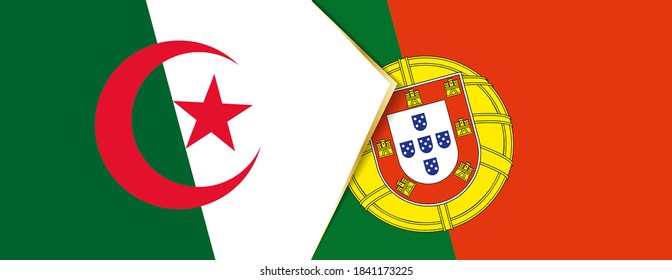 Algeria and Portugal flags, two vector flags symbol of relationship or confrontation.
