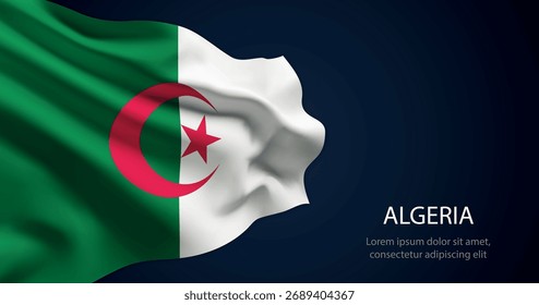 Bandera realista de Argelia ondeando con textura de seda suave e iluminación dramática