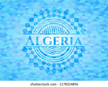 Algeria realistic light blue emblem. Mosaic background